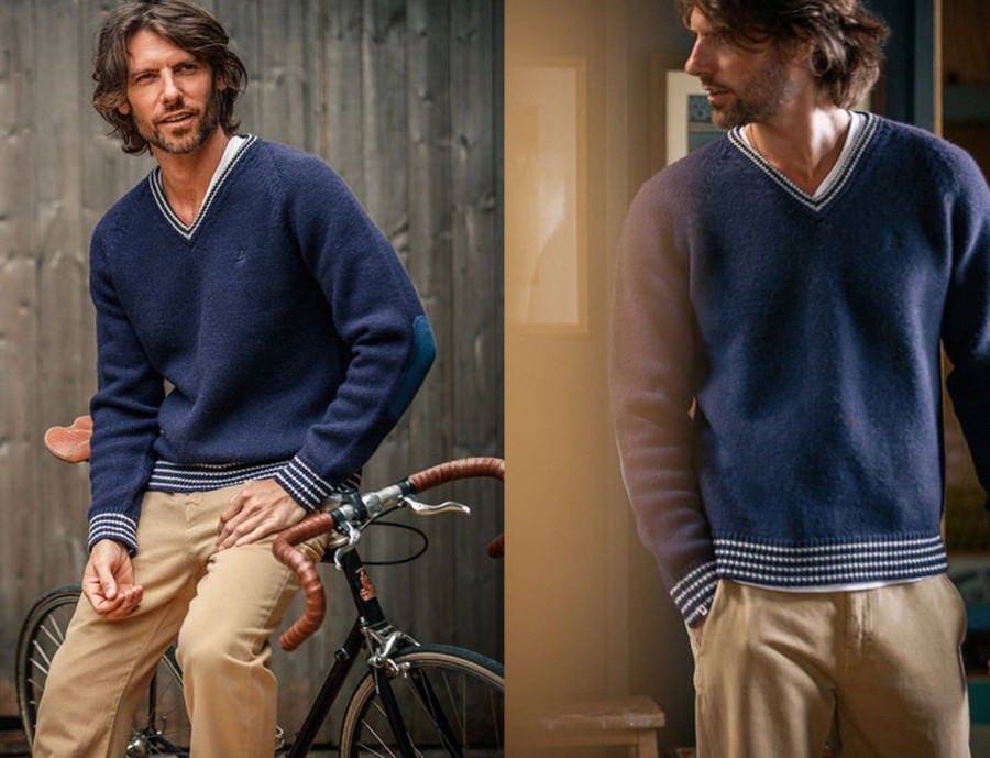&SONS &Sons Old School V-Neck Jumper Navy Online